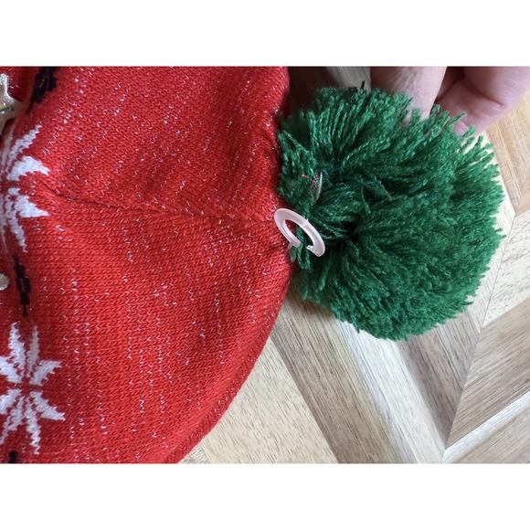 Christmas Hat Bah Hum Pug Beanie Toboggan Funny Red Snowflake Pompoms Ugly Party - Picture 3 of 5